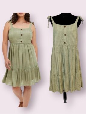 Torrid Textured Woven Sleeveless Boho Peasant Dress Tiered Sage Green 12  Large